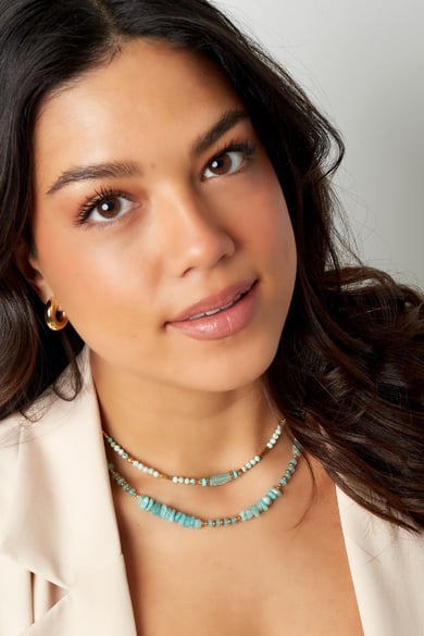 Necklace many beads - Natural stones collection Turquoise &amp; Gold Color Stainless Steel h5 Picture2